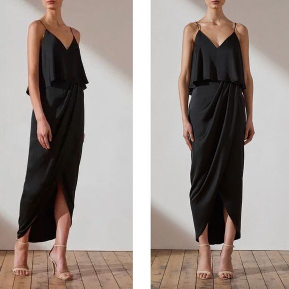 Shona Joy Luxe Cocktail Frill Dress 12 Black NEW - Picture 9 of 10